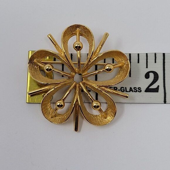 Vintage 60's Gold Tone Atomic Flower Brooch Pin Pendant 3D Etched Gift - Picture 5 of 6